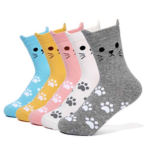 DOBIKULU Womens Grils Cute Animal Cat Socks, Cat Lover Gifts for Women, Female Presents for Mom Lady, Funny Cotton Casual Crew Novelty Socks, Fun Lovely Print Pattern Socks