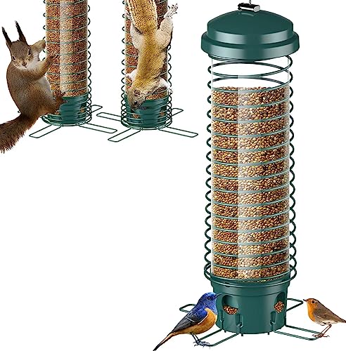 LCSEVEN Bird Feeder for Outside, Squirrel Proof Bird Feeders for Outdoors Hanging, Metal Wild Bird Seed Feeders for Bluebird, Cardinal, Finch, Sparrow, Blue Jay, 4 Ports, Chew-Proof, Weather-Resistant
