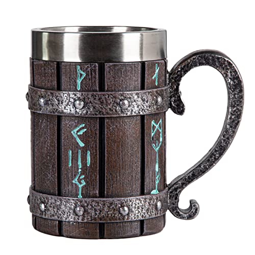 Nordic Viking Rune Mug Beer Tankard Cup for Men, Stainless Steel Coffee Mugs Viking Gifts Norse Décor Beer Stein, 20oz