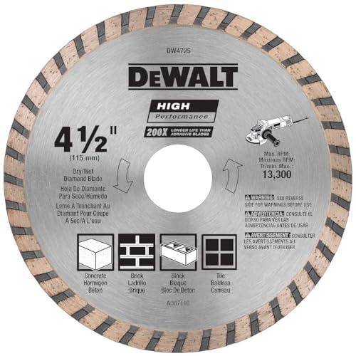 DEWALT Diamond Blade for Masonry, Dry Cutting, Continuous Rim, 7/8-Inch Arbor, 4-1/2-Inch (DW4725)