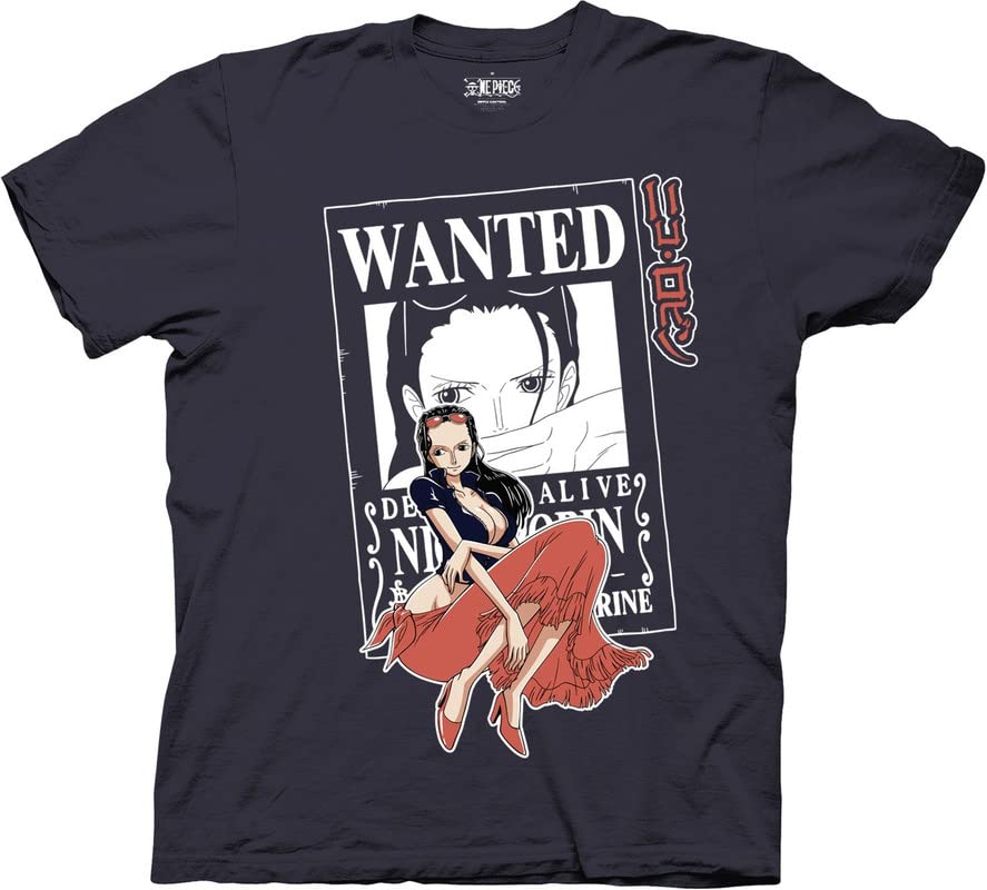 Ripple Junction One Piece Men's Short Sleeve T-Shirt Nico Robin Devil Child Wanted Poster Anime Crew Neck Navy X-Large