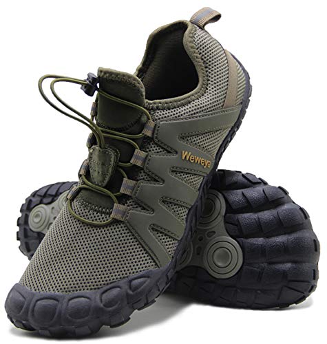 Weweya Barefoot Shoes Men Cross Training Five Fingers Minimalist Running Zero Drop Wide Toe Box Shoe Size 13 Army Green