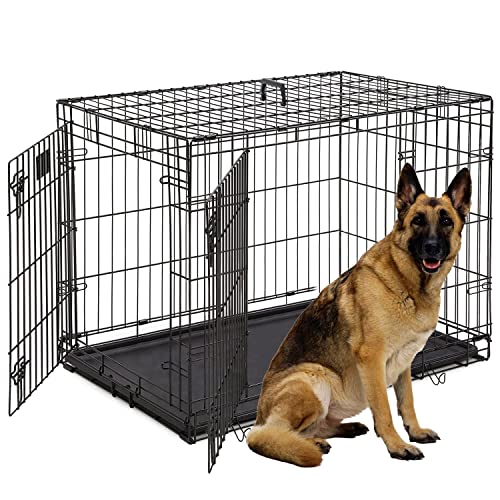 48-Inch Double Door Folding Metal Dog Crate with Divider and Leak-Proof Pan - For Medium to Large Breed Dogs