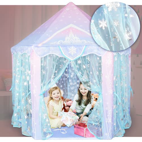 Princess Tent, Frozen Toy for Girls, Large Playhouse Ice Castle Play Tent for Kids with Snowflake, Toddlers Indoor & Outdoor Imaginative Games, Birthday Gifts for Girls, 55'' x 53''