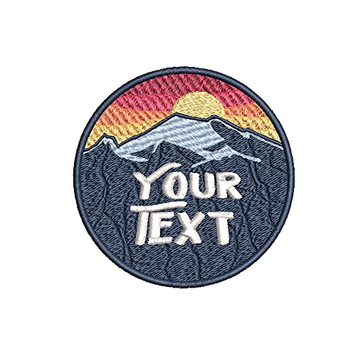 Your Text Custom Personalized - Mountains with Sunset Embroidered Premium Patch Iron-on/Sew-on - Nature Lover Outdoor Patches - Decorative Badge Emblem Vacation Souvenir Clothes Vest Jacket Applique