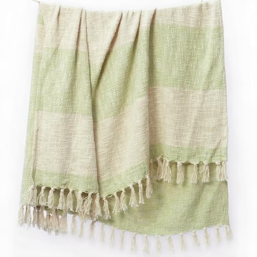 The Fine Living Co. 100% Cotton Throw Blanket - 50x60 inches Sage Green, Diamond Woven Throw, Oeko-Tex Certified, Machine Washable, Super Soft, Versatile for Couch, Sofa, Bed, Outdoors,Beach, Picnic