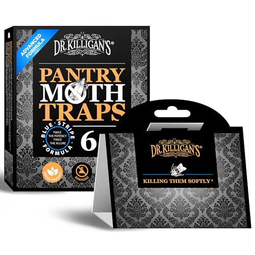 Dr. Killigan's Premium Pantry Moth Traps with Pheromones Prime | Sticky Glue Indian Meal Moth Traps for Kitchen | How to Get Rid of Moths in House | Organic Moth Pheromone Traps (6 Pack, Black)