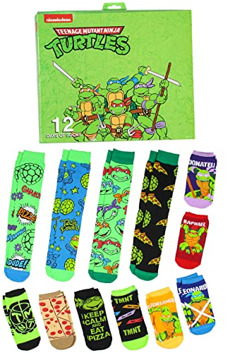 Bioworld Teenage Mutant Ninja Turtles 12 Days of Socks Ankle and Crew Character Socks 12 Pair Designs Box Set