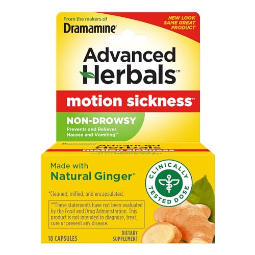 From the Makers of Dramamine, Advanced Herbals, Non-Drowsy, Motion Sickness Relief, Made with Natural Ginger, 18 Count