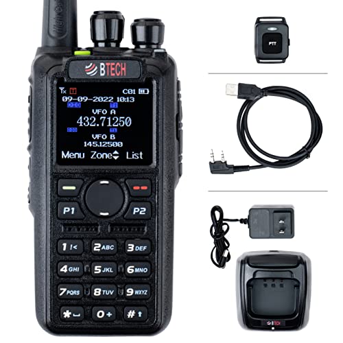 BTECH DMR-6X2 PRO Digital DMR and Analog 7-Watt Dual Band Two-Way Radio (136-174MHz VHF & 400-480MHz UHF). Supports Bluetooth, APRS, GPS, Roaming, AES256 Encryption, Recording, and More