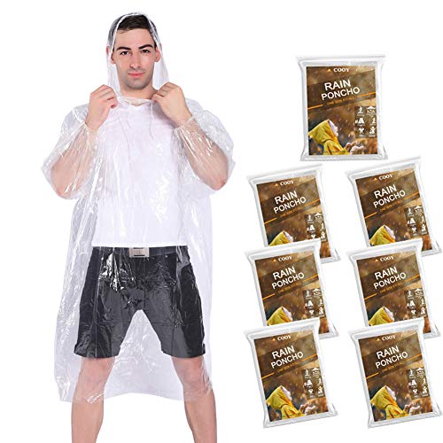 COOY Rain Ponchos,with Drawstring Hood （7 Pack） Emergency Disposable Rain Ponchos Family Pack for Adults,Clear