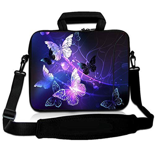 RICHEN 11 11.6 12 12.5 13 inches Laptop/Chromebook/PC Messenger Bag Tablet Travel Case Neoprene Handle Sleeve with Shoulder (11-13.3 inch, Butterflies)