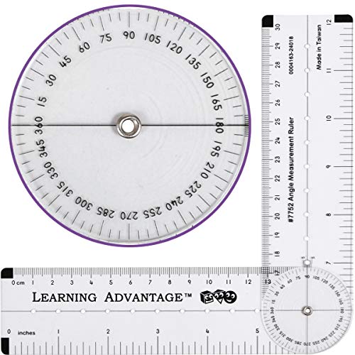 LEARNING ADVANTAGE-7752 Angle Measurement Ruler - Clear, Flexible and Adjustable Geometry Measuring Tool - Measure Angles to 360 Degrees and Lines to 12'