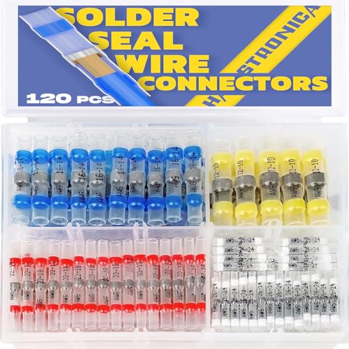 haisstronica 120PCS Solder Seal Wire Connectors,Marine Grade Heat Shrink Wire Connectors-Heat Shrink Butt Connectors-Butt Splice Wire Connectors for Stereo, Electrical with Corrosion and Weatherproof