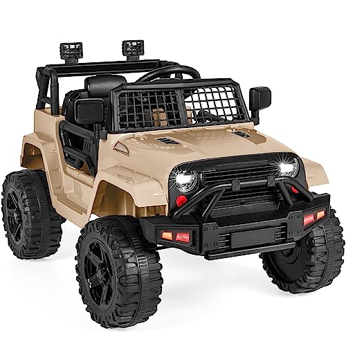 Best Choice Products 12V Kids Ride On Truck Car w/Parent Remote Control, Spring Suspension, LED Lights, AUX Port - Sand