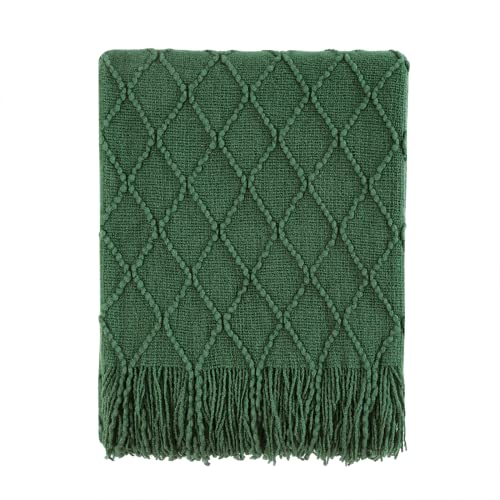 BOURINA Green Throw Blanket Textured Solid Soft Sofa Couch Decorative Knitted Blanket, 50' x 60' Green