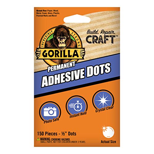 Gorilla Permanent Adhesive Dots, Double-Sided, 150 Pieces, 0.5' Diameter, Clear, (Pack of 1)