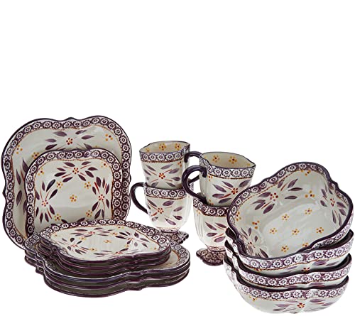 Temp-tations Ovenware Temp-tations Old World 16-Pc Sculpted Square Dinnerware Set (Old World Eggplant) 16 pieces