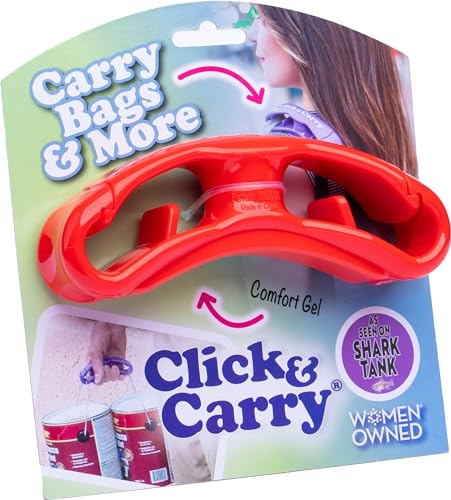 Click & Carry Grocery Bag Carrier, 1 Pack, Red - As seen on Shark Tank, Soft Cushion Grip, Hands Free Grocery Bag Carrier, Plastic Bag Holder, Haul Sports Gear, Click and Carry with Ease