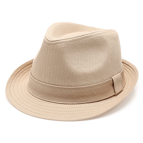 Classic Trilby Short Brim 100% Cotton Twill Fedora Hat with Band(Khaki,LXL)