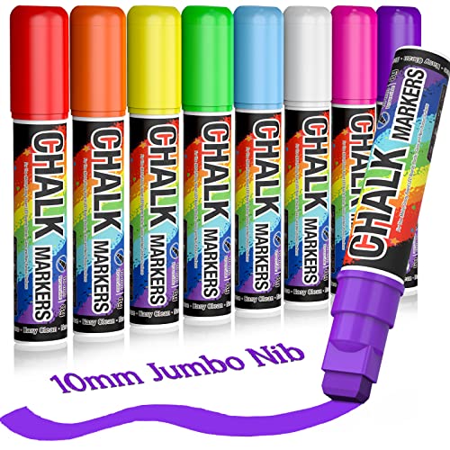 Window Chalk Markers for Cars Washable: 8 Colors Jumbo Liquid Chalk Marker with 10mm Thick Tips, Big Chalkboard Markers, Car Window Paint Markers Pen for Glass, Auto, Bistro, Mirror, Poster, Business