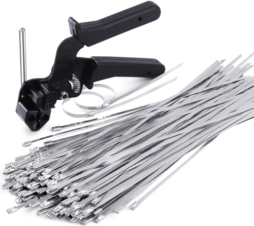 Sinlon Stainless Steel Cable Tie Gun, Special Tool For Fastening And Cutting Metal Cable Ties, With 150pcs 11.8in Uv Resistant Stainless Steel Cable Ties For Fence Exhaust Pipe Outdoor.