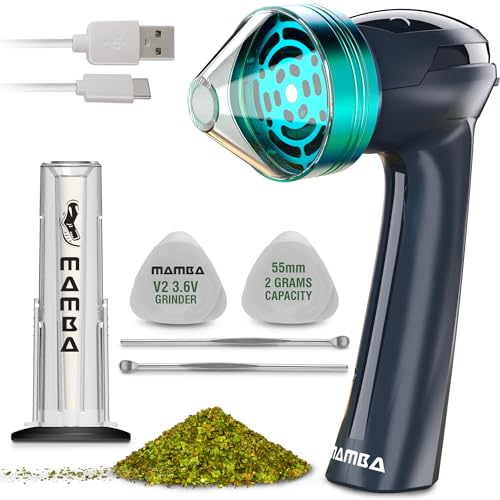 Mamba Loader XL V2-55 Electric Herb Grinder, USB Rechargeable Automatic Grinder Fast Mill with Aluminum Alloy Head, includes Herb and Spices Holding System (Charcoal)