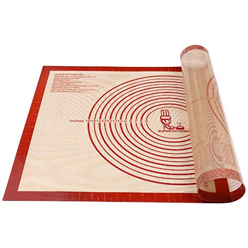 Non-slip Pastry Mat Extra Large with Measurements 28''By 20'' for Silicone Baking/ Counter Mat, Dough Rolling Mat,Oven Liner,Fondant/Pie Crust Mat By Folksy Super Kitchen Red