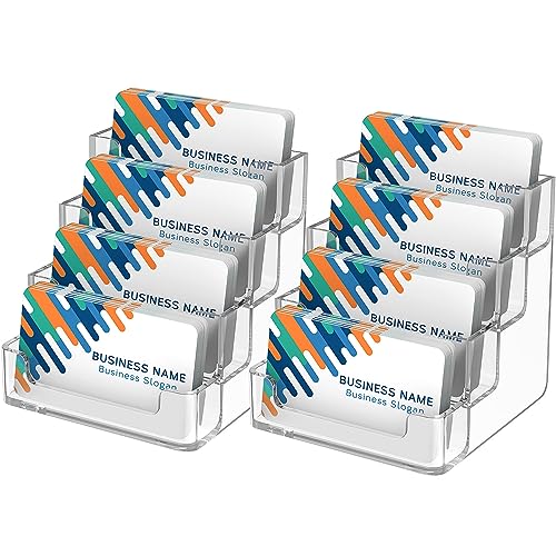 MaxGear Clear Business Card Holder 4 Pocket Business Card Display, Acrylic Business Card Stand for Desk or Counter with 4 Tier, 320 Card Capacity, 2 Pack