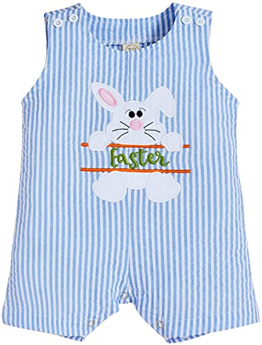 Sinhoon Baby Girl Boy Easter Outfits Infant Bunny Pattern Romper T-shirt Blue Stripes Pants Toddler Family Matching Clothes(Blue Rompr, 12-18 Months)