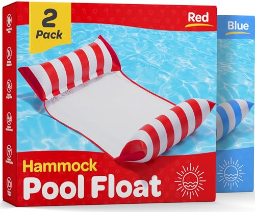 Pool Floats for Adults [2 Pack] Multi-Purpose Hammock Pool Float: Saddle, Lounge Chair, Hammock, Drifter - Water Hammock for Adults in Swimming Pools -Blue/Red Colors Pool Float Lounger (44' X 26')