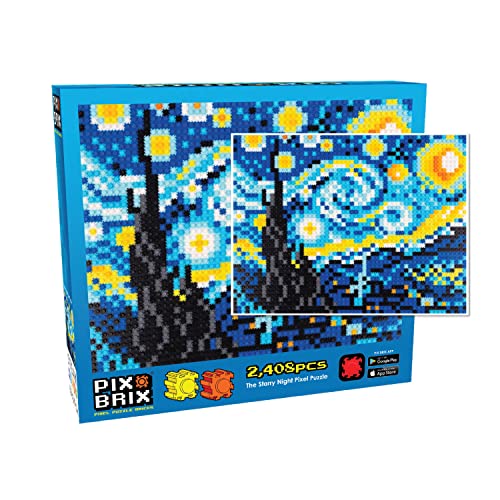 Pix Brix Pixel Art Puzzle Bricks - Starry Night Pixel Puzzle - Patented Colorful Building Bricks, Create 2D and 3D Builds Without Water, Iron or Glue - Stem Toys for Adults and Kids