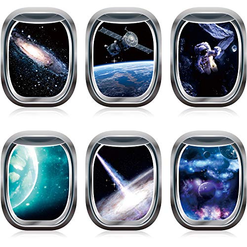 Blulu 6 Pieces Space Capsule Window Wall Poster Outer Space Decor 3D Astronaut Outer Space Poster Mural Wall Decoration Kids Nursery Bedroom Space Posters Decor, 16 x 12 Inch