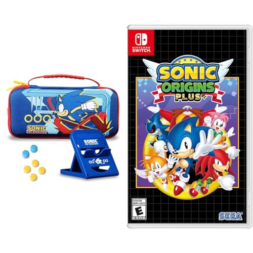 Sonic the Hedgehog Nintendo Switch Case, Gaming On-the-Go Car Kit, Nintendo Switch Controller Grips & Sonic Origins Plus - Nintendo Switch