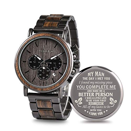 2win Personalized Wooden Watch Engraved Wood Engrave Groomsmen Gift My Man Wedding Anniversary for Men Personalized Watch