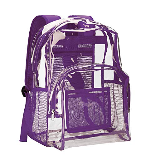 Vorspack Clear Backpack Heavy Duty PVC Transparent Backpack with Reinforced Strap Stitches & Large Capacity for College Workplace Security - Purple