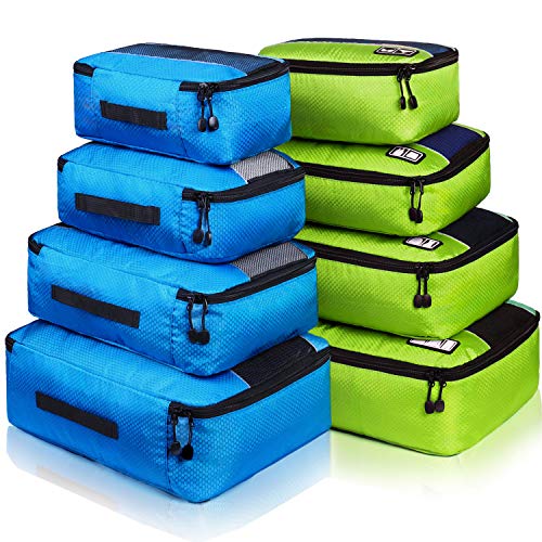 8 Set Packing Cubes, Travel Luggage Bags Organizers Mixed Color Set (Blue Green)