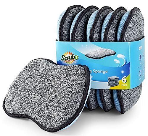 Multi-Purpose Scrub Sponges for Kitchen by Scrub- it - Non-Scratch Microfiber Sponge Along with Heavy Duty Scouring Power - Effortless Cleaning of Dishes, Pots and Pans All at Once(6 Pack, Large)