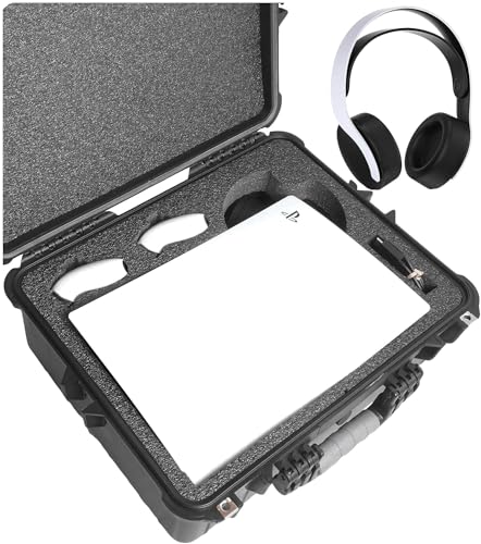 Case Club Carrying Case fits PS5 (Gen 1 Disc or Digital) with Headset Storage - Hard Shell Travel Case fits Playstation 5 Console, Headset, Controllers, Games, PS5 Stand, Accessories- Waterproof Case