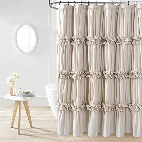 Homechoice Decor Camel Ruffle Shower Curtain, Vintage Handcrafted Bow Tie Ruched Microfiber Bath Curtain for Master Bathroom with 12 Buttonholes, 72' W x 72' H (LQ-10)