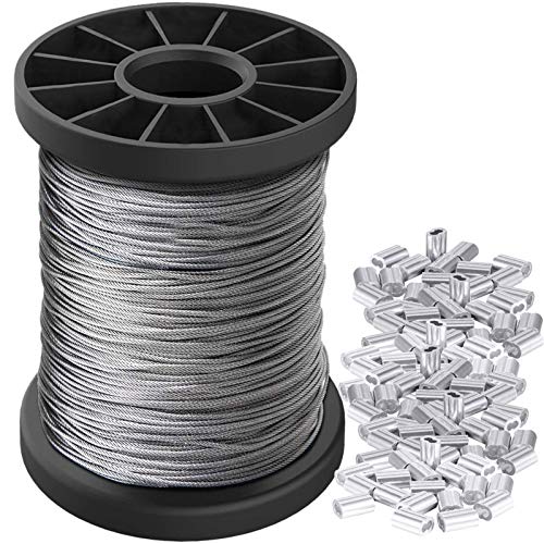 Picture Hanging Wire 1.5mm Up to 150lbs,100Feet(30.5M) Stainless Steel Wire Spool with 40Pcs Aluminum Crimping Loop Sleeve,Heavy Hanging Kit for Photo Frame Picture,Artwork,Mirror,String Light Hanging