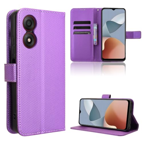 Elubugod Compatible with ZTE Blade A34 Leather Case Cover,PU Leather flip Cover Compatible with ZTE Blade A34 Case Cover Purple