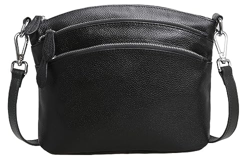 HESHE Small Leather Crossbody Bags for Women Shoulder Bag Black Leather Purse and Handbags Multi Pocketbooks Satchel Ladies Hand Bags Tote Hobo (Black)