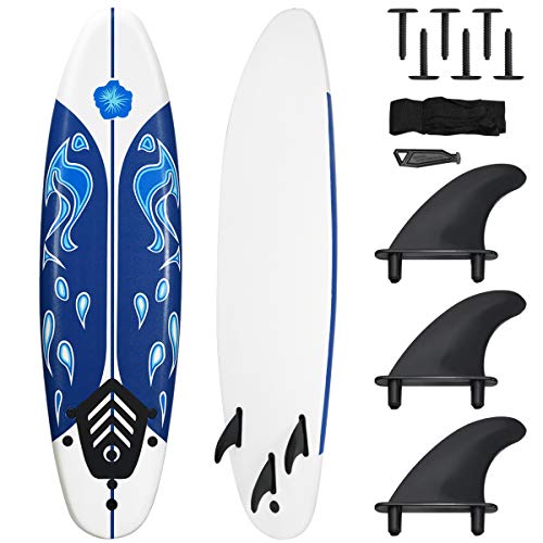 Giantex Surfboard, 6 Ft Stand Up Surfing Board w/ 3 Detachable Fins, Safety Leash, Non-Slip Lightweight Foam Surfboard for Kids, Teenager, Adults (White)