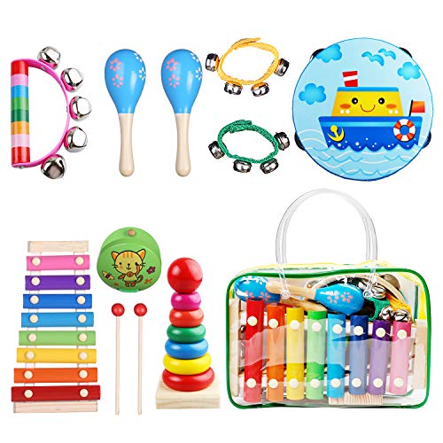 Kids Musical Instruments For Toddlers,Baby Musical Toys For Toddlers,Kid Toys For Girl Gifts,First Birthday Gifts For Boys,Kids Xylophone,Maracas For Baby,Wooden Instruments Toddler Toys With Bag