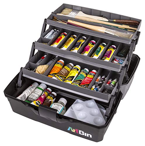 ArtBin 3-Tray Art Supply Box Versatile Organizer for Brushes, Paints, Stamps, and More - Durable Hard Plastic, Secure Closure, Portable with Top Trays and Dividers