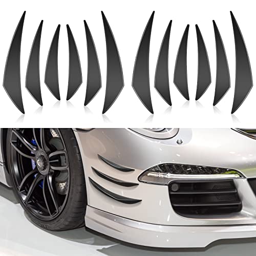 Tallew 12 Pcs Universal Car Spoiler Canards Kit Front Bumper Lip Splitter Car Exterior Fins Car Canards for Car Body Auto Anti Collision Strip Soft Decoration Decal Accessories(Glossy Black)