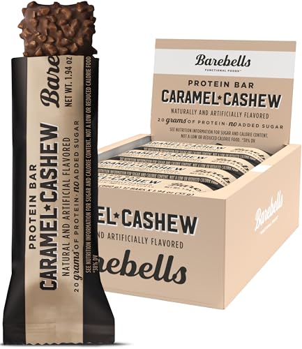 Barebells Protein Bars Caramel Cashew - 12 Count, 1.9oz Bars with 20g of High Protein - Chocolate Protein Bar with 1g of Total Sugars - Perfect on The Go Protein Snack & Breakfast Bar