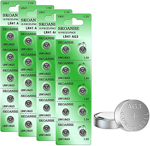 SKOANBE 40PCS AG3 LR41 392 384 192 1.5V Button Coin Cell Battery