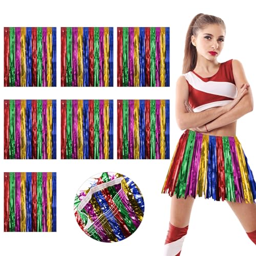 8Pack Rainbow Metallic Foil Fringe Tassel Garland Parade Floats Streamers Skirt,Belly Dance,Sequin Wrap Rave Costume for Women，Applicable to Birthday,Dance Carnival Halloween Christmas